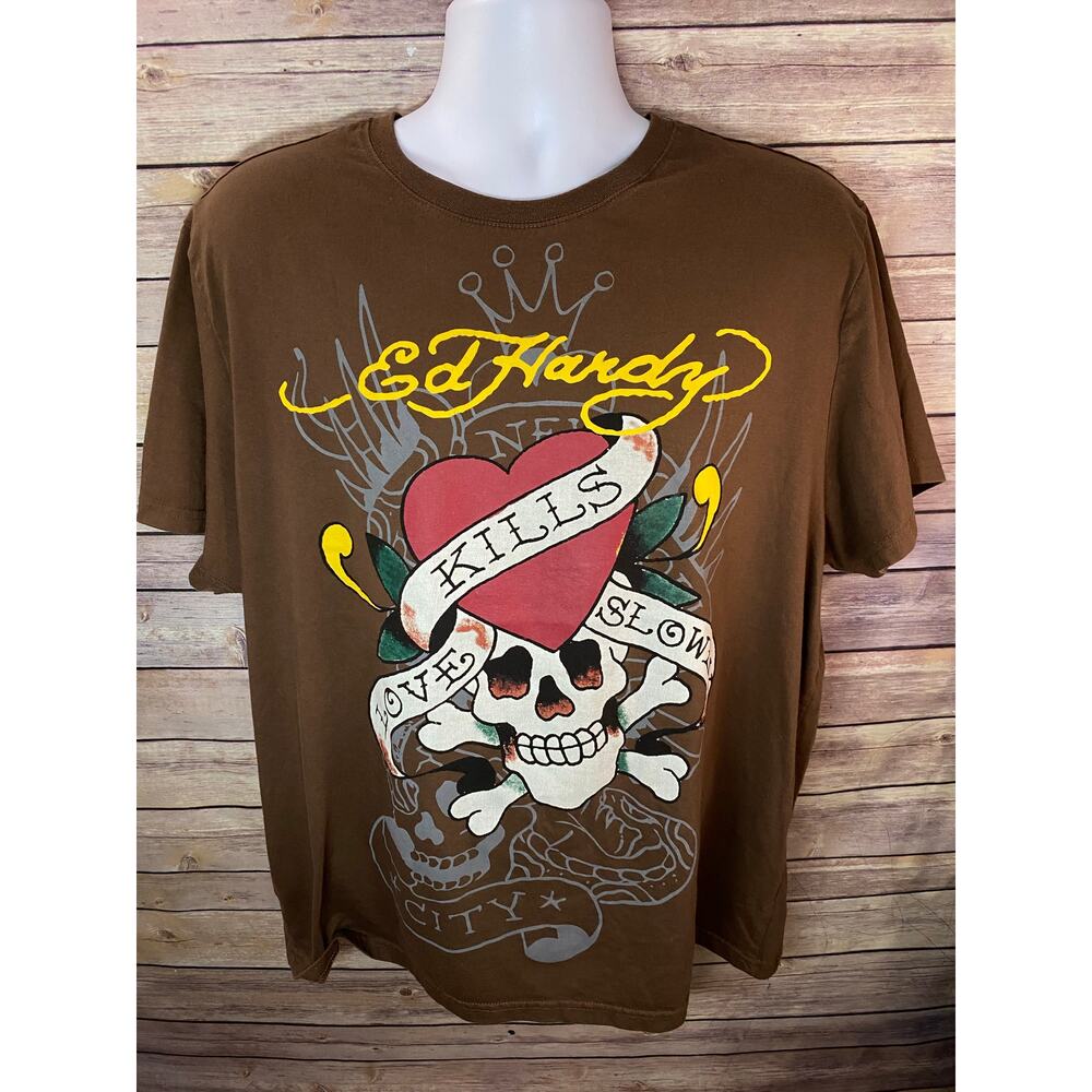 Ed Hardy LKS Skull Brown T-Shirt Brown size XL